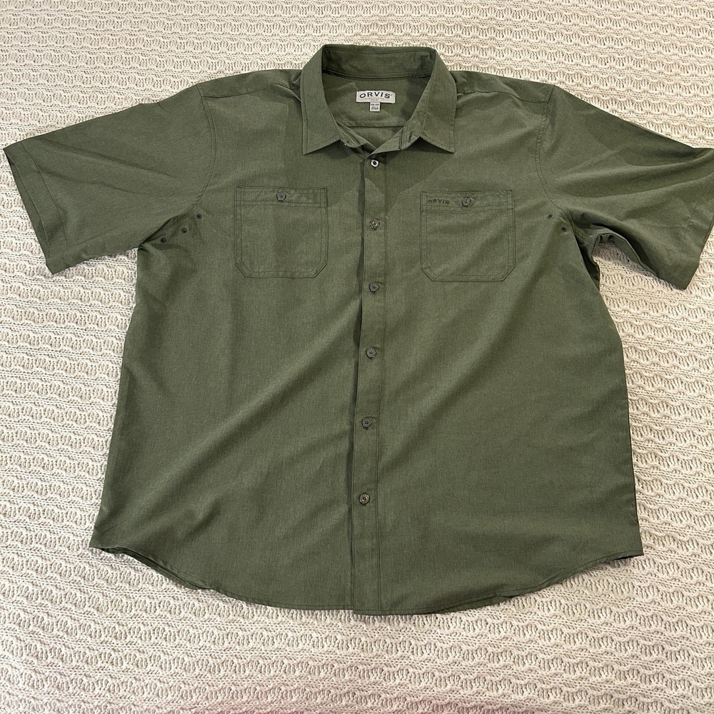 Orvis Classic Collection Men's Size XXL Green Short Sleeve Button up Polyester